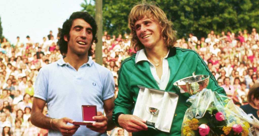 Bjorn Borg and Orantes at the French Open in 1974