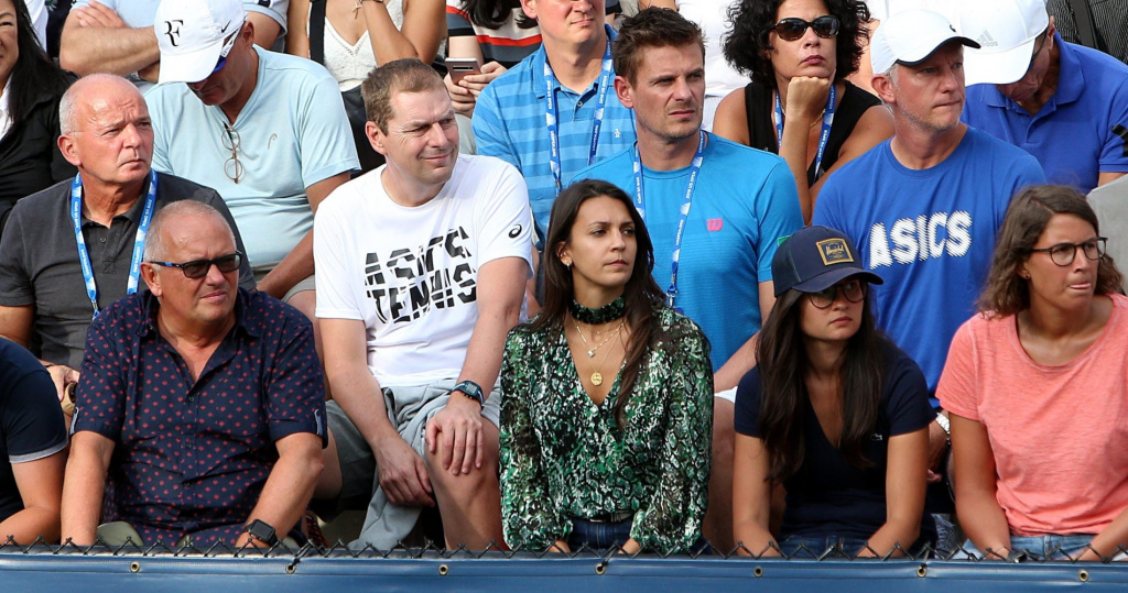 David Goffin's team, with his father Michel and his coach Thomas Johansson, 2019 US Open