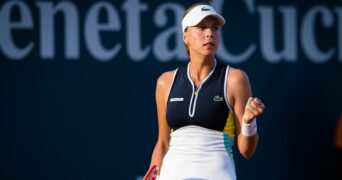Anett Kontaveit of Estonia in action during the quarter-finals against Elisabetta Cocciaretto of Italy at the 2020 Palermo Ladies Open WTA International tennis tournament