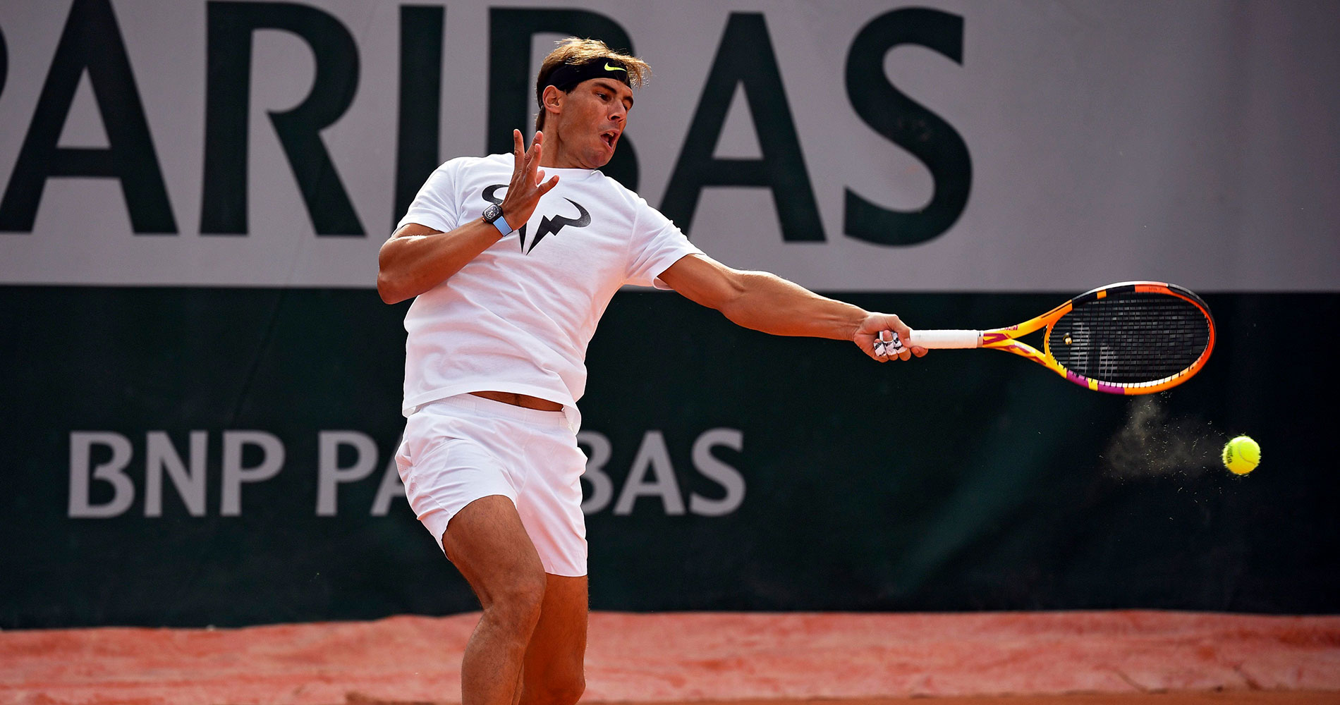 Rafael Nadal practicing before Roland-Garros 2020