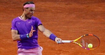 Rafael Nadal in action during his round of 32 match against Italy's Jannik Sinner