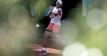 Rafael Nadal in action during training
