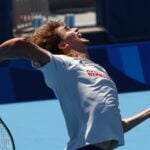 Ariake Tennis Park, Tokyo, Japan - July 22, 2021 Alexander Zverev of Germany during training.