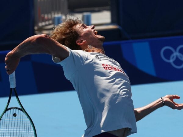 Ariake Tennis Park, Tokyo, Japan - July 22, 2021 Alexander Zverev of Germany during training.