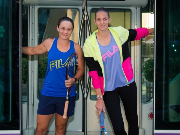 Ashleigh Barty of Australia & Karolina Pliskova of the Czech Republic visit Msheireb Barahat ahead of the 2020 Qatar Total Open WTA Premier 5 tennis tournament