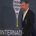 Former tennis player Goran Ivanisevic of Croatia smiles after being inducted into the International Tennis Hall of Fame