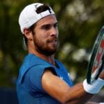Ariake Tennis Park - Tokyo, Japan - July 27, 2021. Karen Khachanov in action