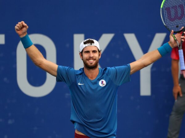 Ariake Tennis Park - Tokyo, Japan - July 29, 2021. Karen Khachanov of the Russian Olympic Committee at the Tokyo Olympics