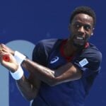 Ariake Tennis Park - Tokyo, Japan - July 25, 2021. Gael Monfils of France in action during his first round match against Ilya Ivashka of Belarus