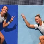 Ariake Tennis Park - Laura Pigossi of Brazil and Luisa Stefani of Brazil at the Tokyo Olympics
