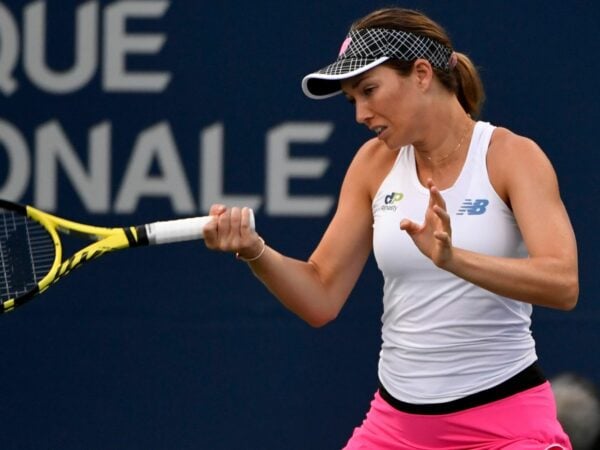 Montreal, Quebec, Canada; Danielle Collins of the United States hits a shot