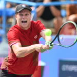 August 6, 2021, Washington, D.C, U.S: JENSON BROOKSBY hits a BACKHAND during his match against John Millman at the Rock Creek Tennis Center.