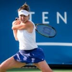 Elina Svitolina of the Ukraine in action at the 2021 WTA Chicago Womens Open WTA 250 tennis tournament
