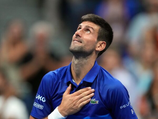 Novak Djokovic at the 2021 U.S. Open tennis tournament at USTA Billie Jean King National Tennis Center.