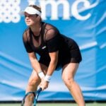 CHICAGO, UNITED STATES, SEPTEMBER 27: Kim Clijsters of Belgium in action during the first round of the 2021 Chicago Fall Tennis Classic WTA 500 tennis tournament