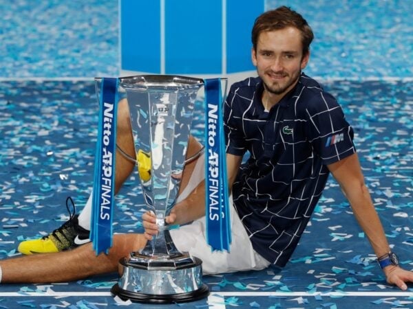 ATP Finals - The O2, London, Britain - November 22, 2020 Russia's Daniil Medvedev celebrates with the trophy after winning the final match against Austria's Dominic Thiem