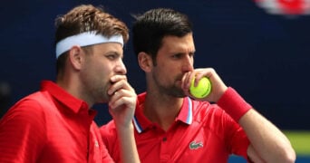 Novak Djokovic and Filip Krajinovic from team Serbia, 2021