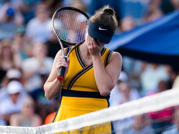 Elina Svitolina of the Ukraine in action during the quarter-final of the 2021 Chicago Fall Tennis Classic WTA 500 tennis tournament against Ons Jabeur of Tunisia