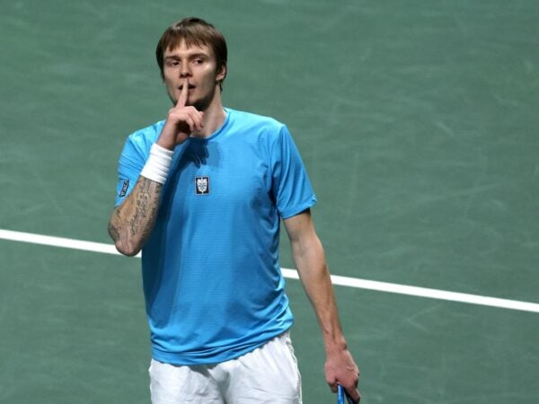 Kazakhstan's Alexander Bublik celebrates winning his match against Canada's Vasek Pospisil