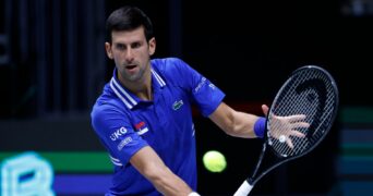 Serbia's Novak Djokovic in action during his match against Austria's Dennis Novak
