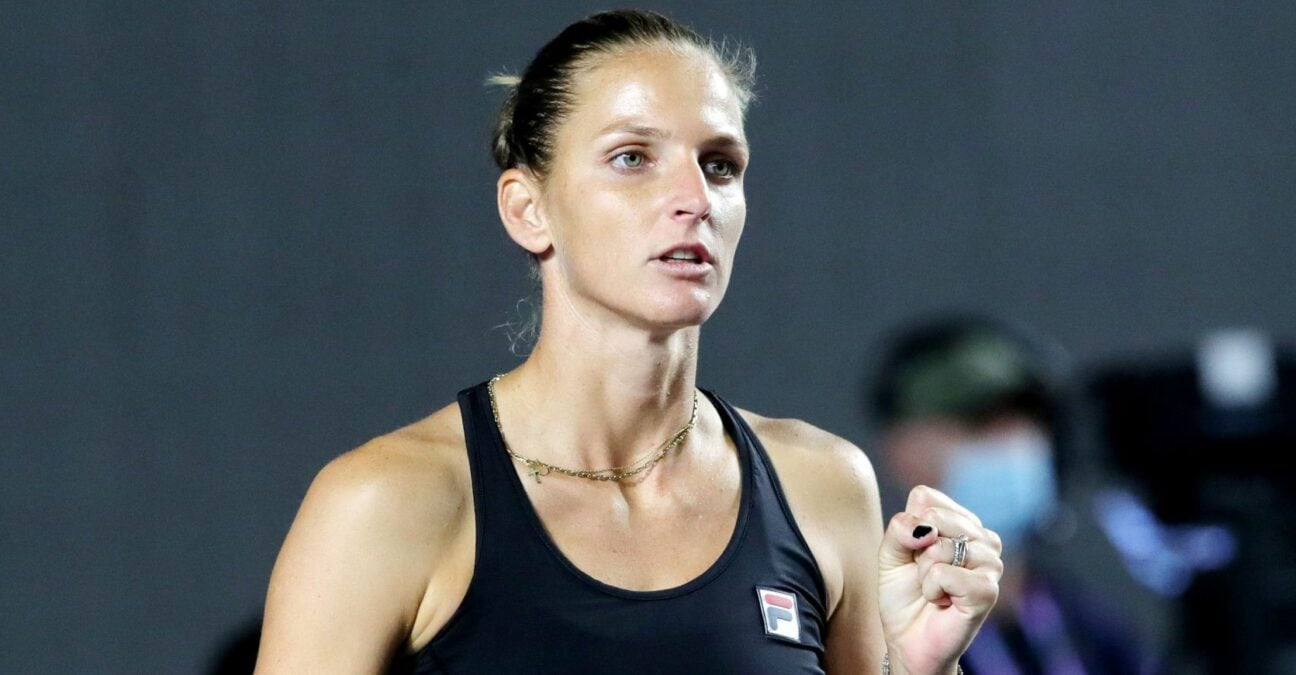 Czech Republic's Karolina Pliskova reacts during her group stage match against Spain's Garbine Muguruza