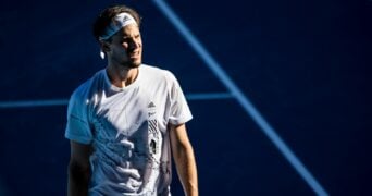 Dominic Thiem of Austria in action during round 4 of the 2021 Australian Open