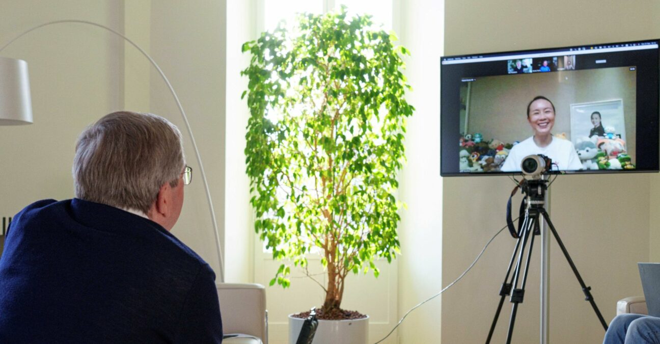 International Olympic Committee (IOC) President Thomas Bach has a virtual discussion with Chinese tennis player Peng Shuai in Lausanne, Switzerland,