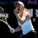 Danielle Collins of the United States in action during the fourth round at the 2022 Australian Open Grand Slam Tennis Tournament