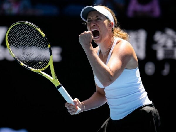 Danielle Collins of the United States in action during the fourth round at the 2022 Australian Open Grand Slam Tennis Tournament