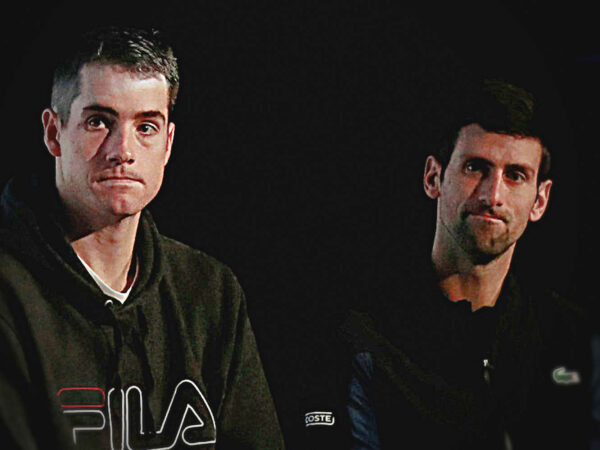 John Isner and Novak Djokovic in 2018