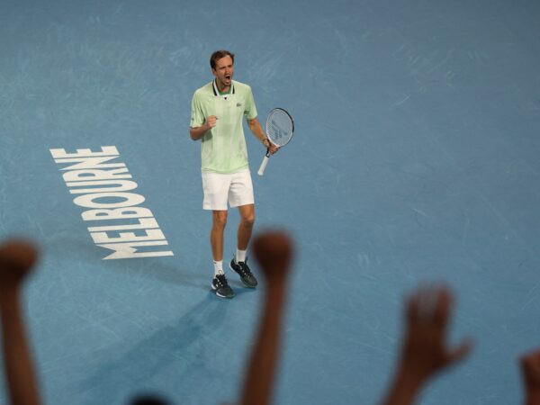 Daniil Medvedev celebrates QF AO 2022