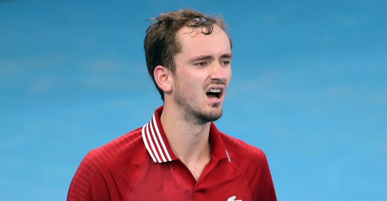 Russia's Daniil Medvedev reacts during his group stage match against France's Ugo Humbert at the ATP Cup