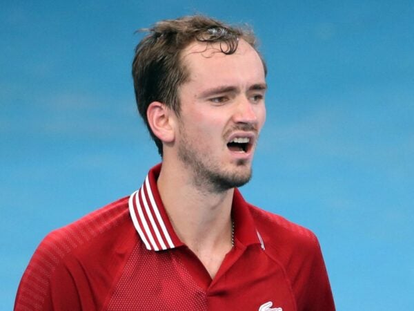 Russia's Daniil Medvedev reacts during his group stage match against France's Ugo Humbert at the ATP Cup