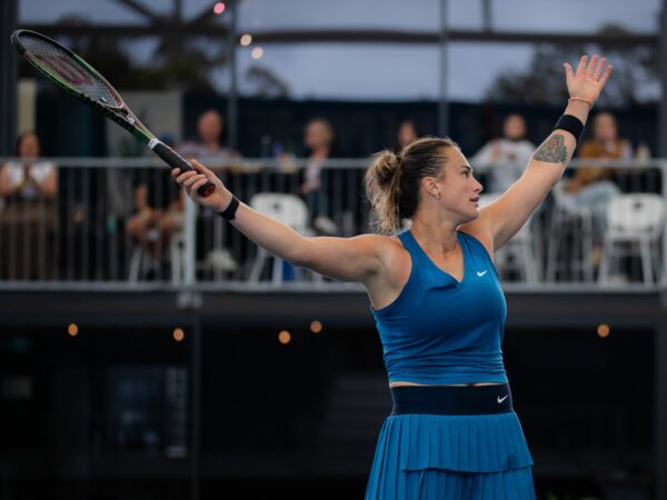 Aryna Sabalenka of Belarus in action during the second round of the 2022 Adelaide International WTA 500 tennis tournament
