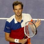 Russia's Daniil Medvedev celebrates winning his round of 16 match against Spain's Pablo Andujar at the Abierto Mexicano in Acapulco