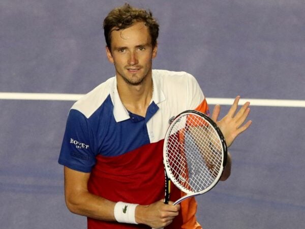 Russia's Daniil Medvedev celebrates winning his round of 16 match against Spain's Pablo Andujar at the Abierto Mexicano in Acapulco
