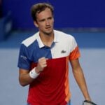 Russia's Daniil Medvedev reacts during his match against France's Benoit Paire at the Abierto Mexicano Open