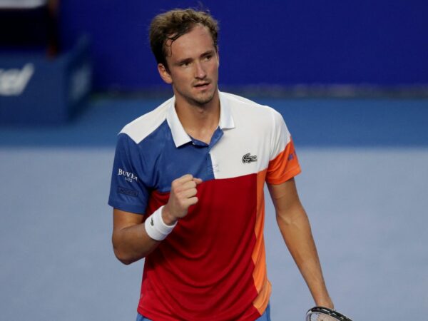 Russia's Daniil Medvedev reacts during his match against France's Benoit Paire at the Abierto Mexicano Open