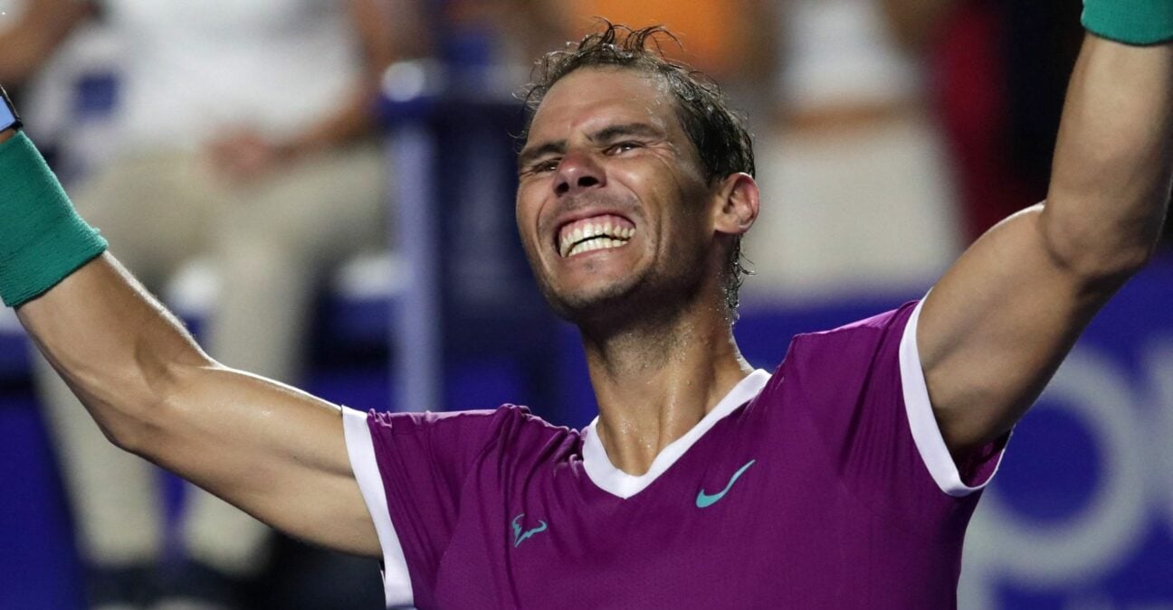 Spain's Rafael Nadal celebrates after winning his semifinal match against Russia's Daniil Medvedev at the Abierto Mexicano