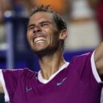 Spain's Rafael Nadal celebrates after winning his semifinal match against Russia's Daniil Medvedev at the Abierto Mexicano