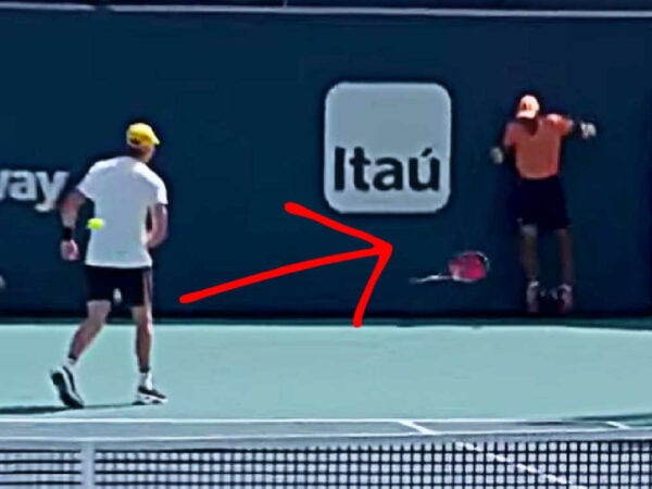 Brooksby throwing racquet in Miami