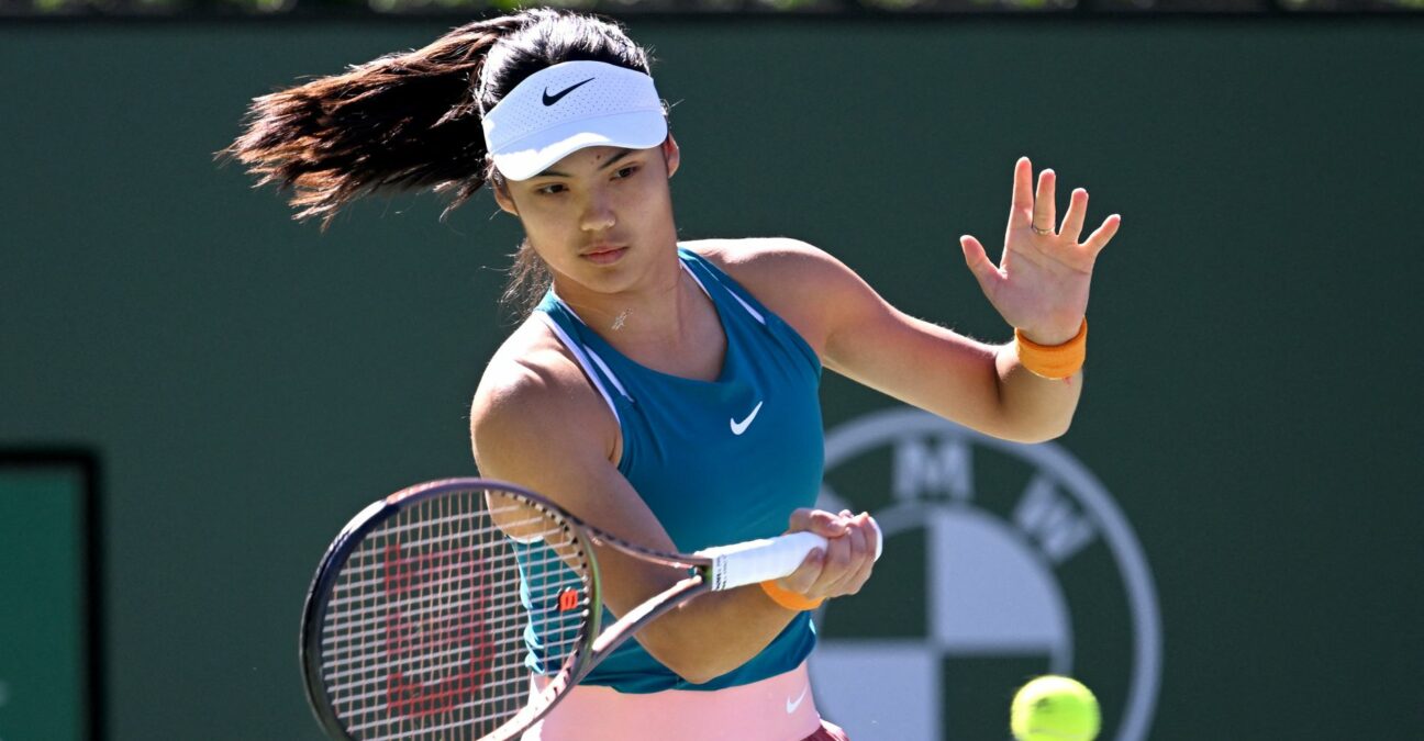 Emma Raducanu during her second round match at the BNP Paribas Open at the Indian Wells Tennis Garden.