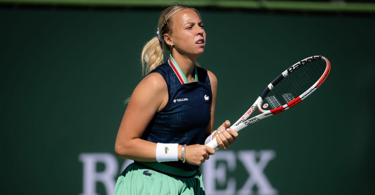 Anett Kontaveit of Estonia in action during the second round of the 2022 BNP Paribas Open WTA 1000 tennis tournament