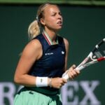 Anett Kontaveit of Estonia in action during the second round of the 2022 BNP Paribas Open WTA 1000 tennis tournament