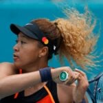 Naomi Osaka hits a forehand at the Miami Open at Hard Rock Stadium.
