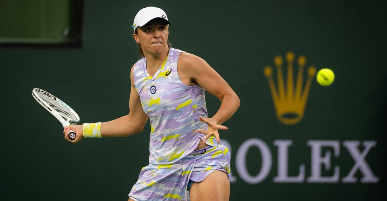 Iga Swiatek of Poland in action during the 2022 BNP Paribas Open WTA 1000 tennis tournament in Indian Wells