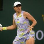 Iga Swiatek of Poland in action during the 2022 BNP Paribas Open WTA 1000 tennis tournament in Indian Wells