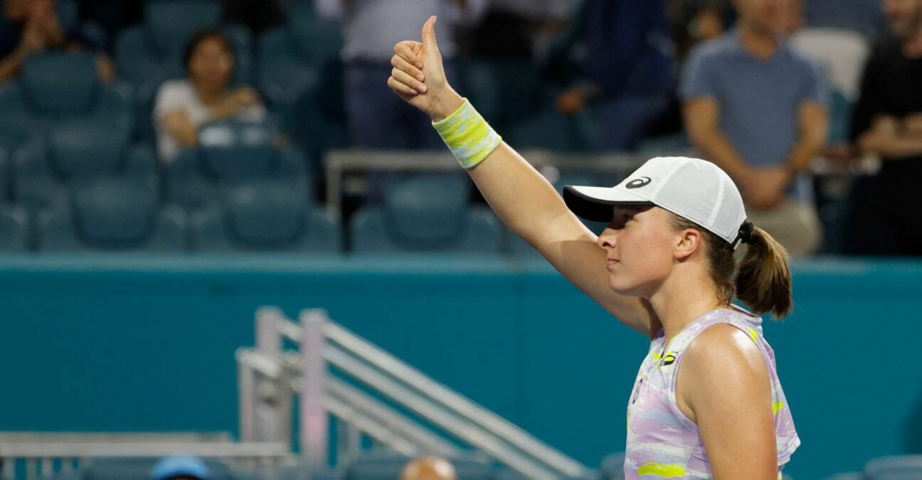 Iga Swiatek after her match against Petra Kvitova at the Miami Open at Hard Rock Stadium.