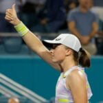 Iga Swiatek after her match against Petra Kvitova at the Miami Open at Hard Rock Stadium.