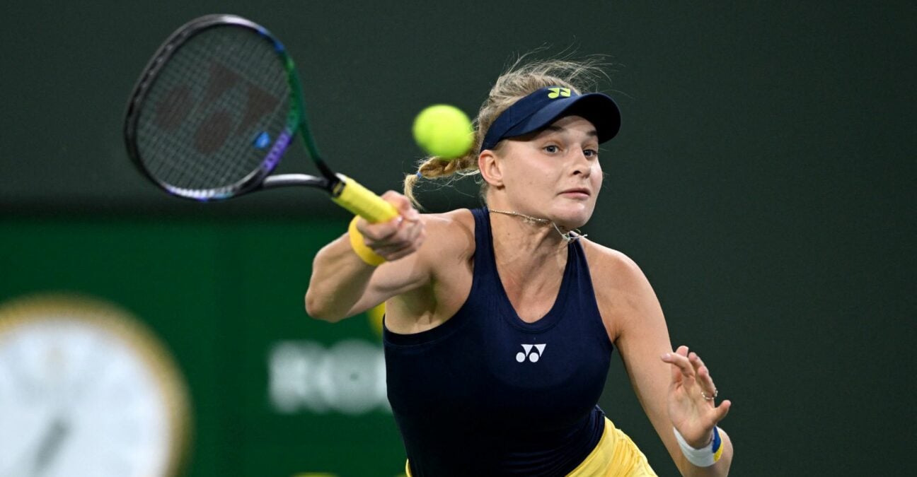 Dayana Yastremska (UKR) hits a shot during her first round match against Caroline Garcia (not pictured) at the BNP Paribas Open at Indian Wells Tennis Garden.
